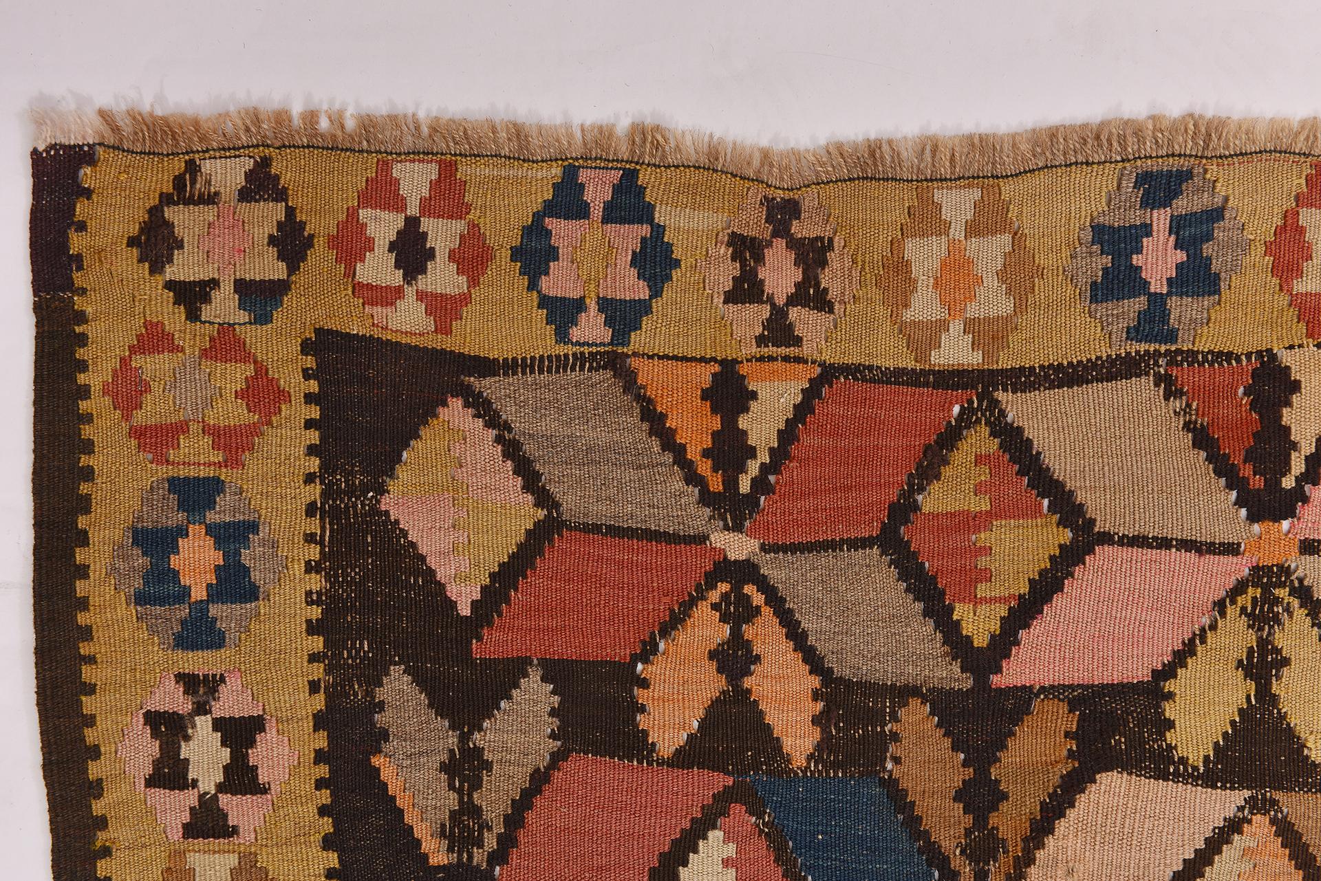 Hand-Woven Old Caucasian Kilim with Stars For Sale