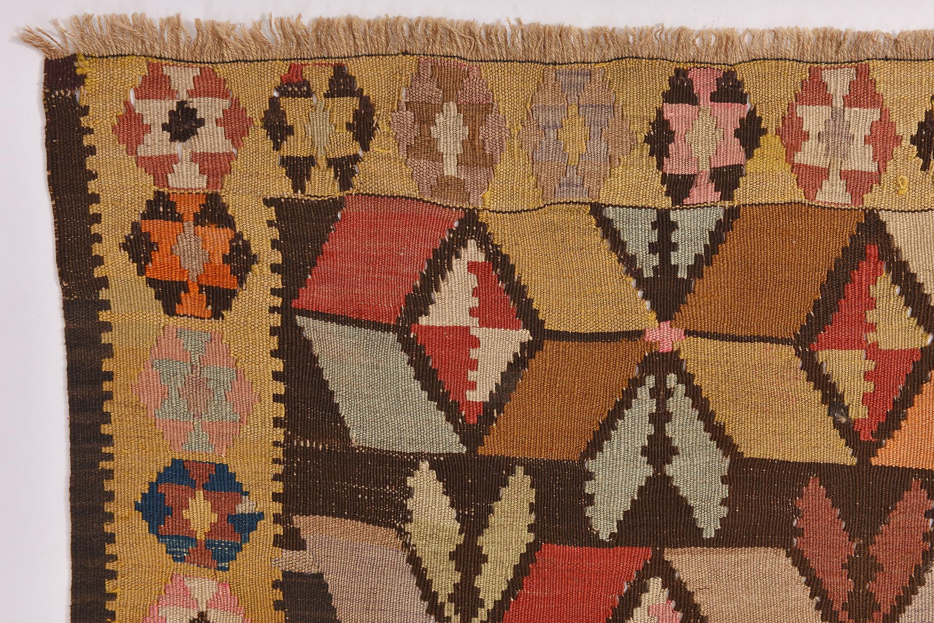 20th Century Old Caucasian Kilim with Stars For Sale