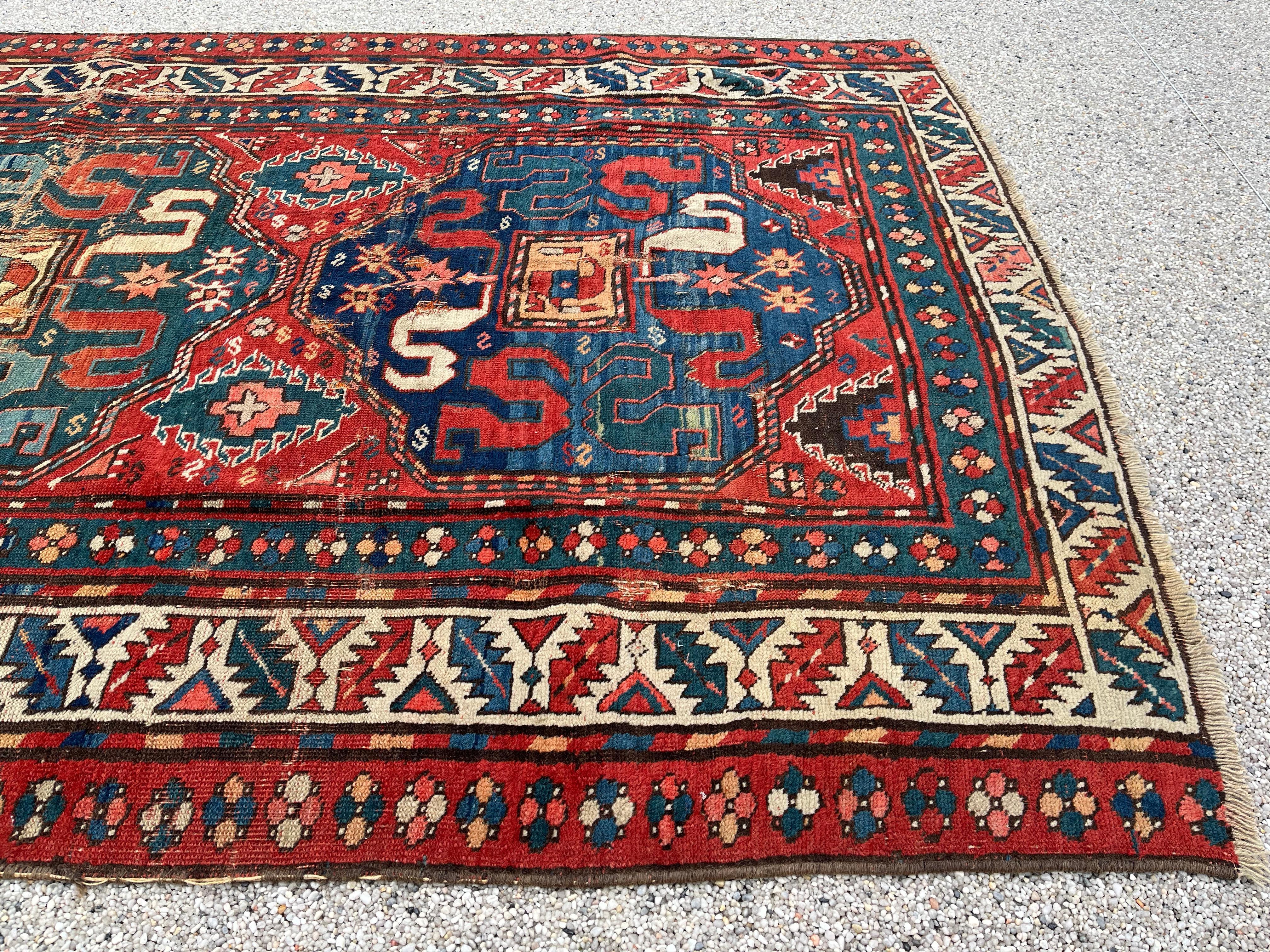 Old Caucasus Carpet, Kazak Cloud Band, Circa 1880 For Sale 2