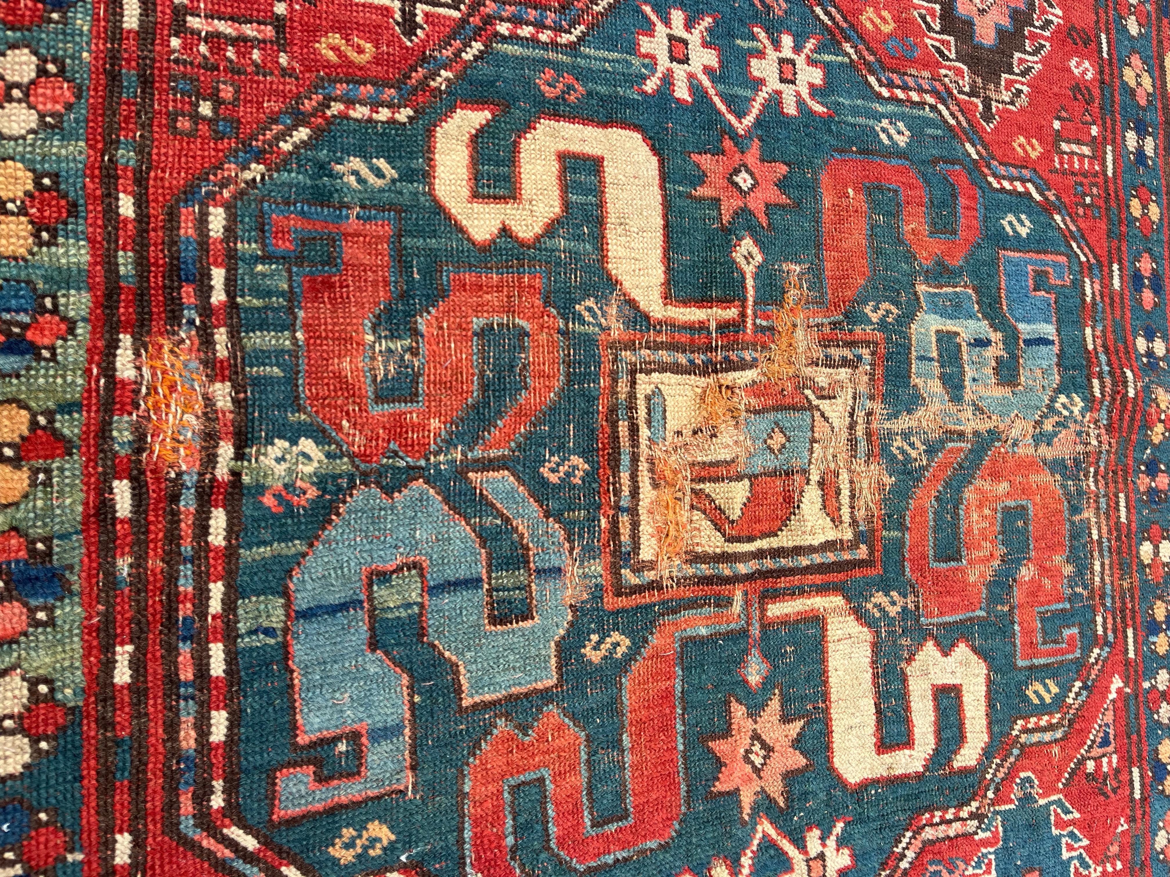 Old Caucasus Carpet, Kazak Cloud Band, Circa 1880 For Sale 7