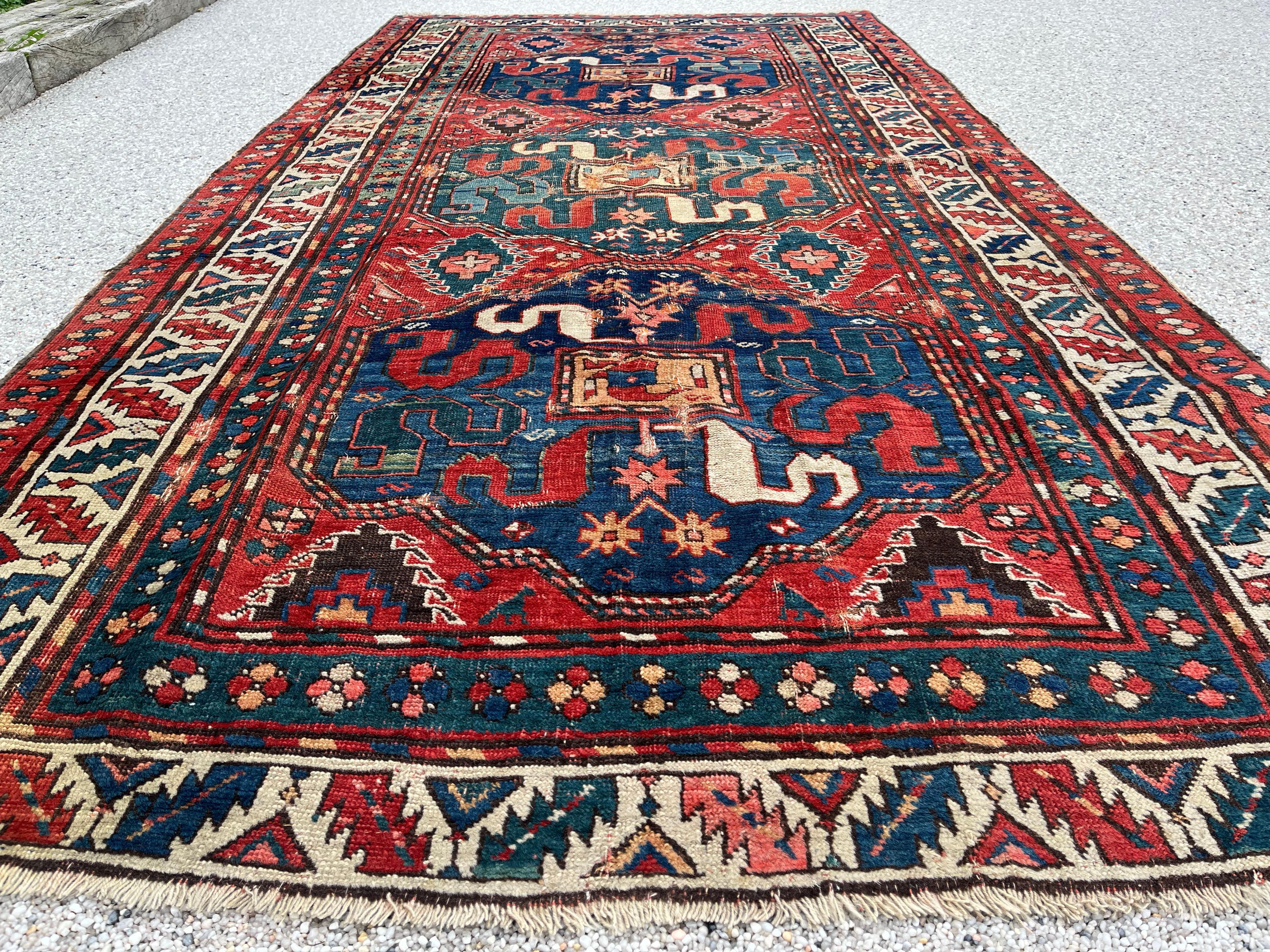Caucasian Old Caucasus Carpet, Kazak Cloud Band, Circa 1880 For Sale