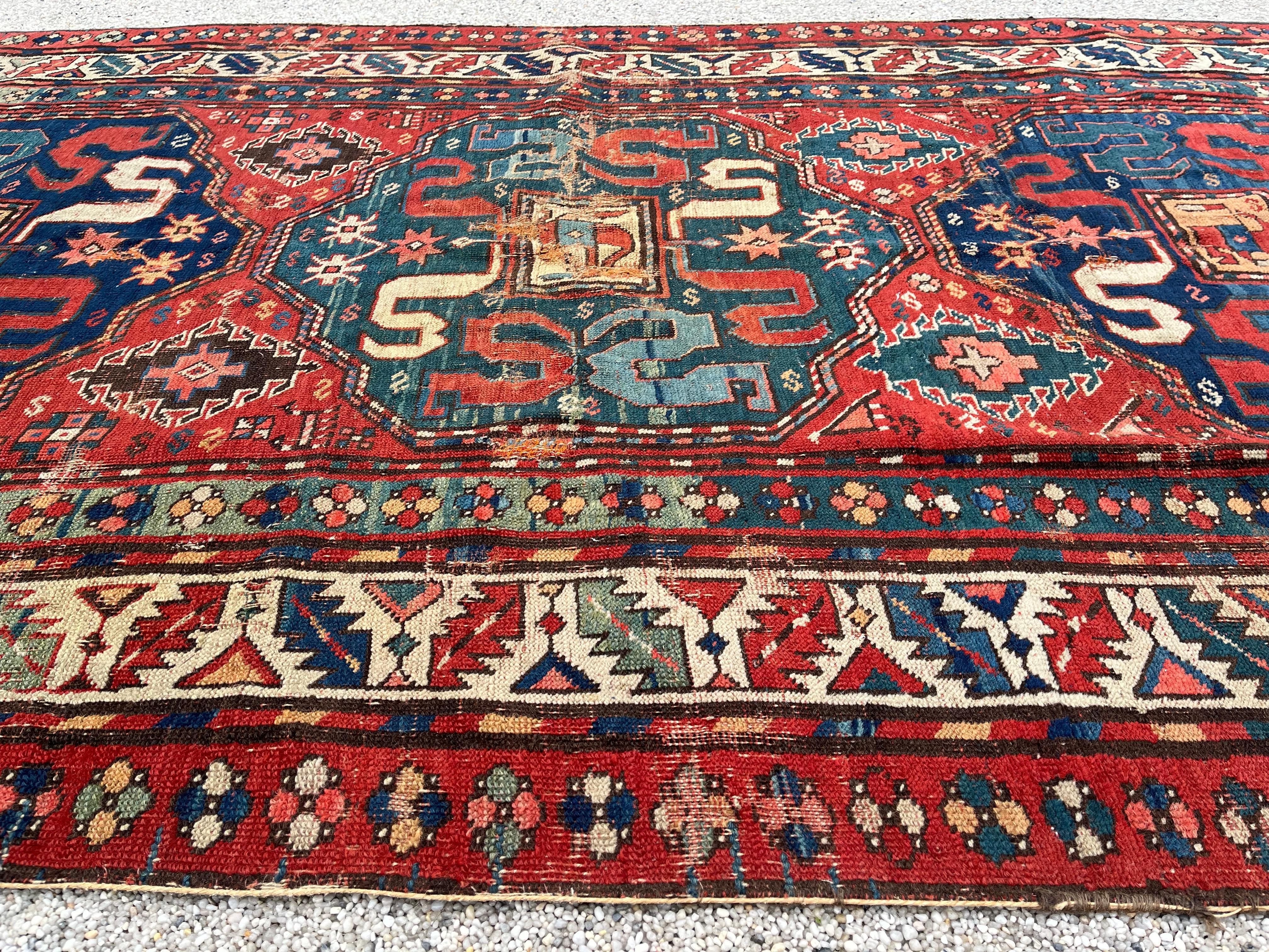 Old Caucasus Carpet, Kazak Cloud Band, Circa 1880 For Sale 1