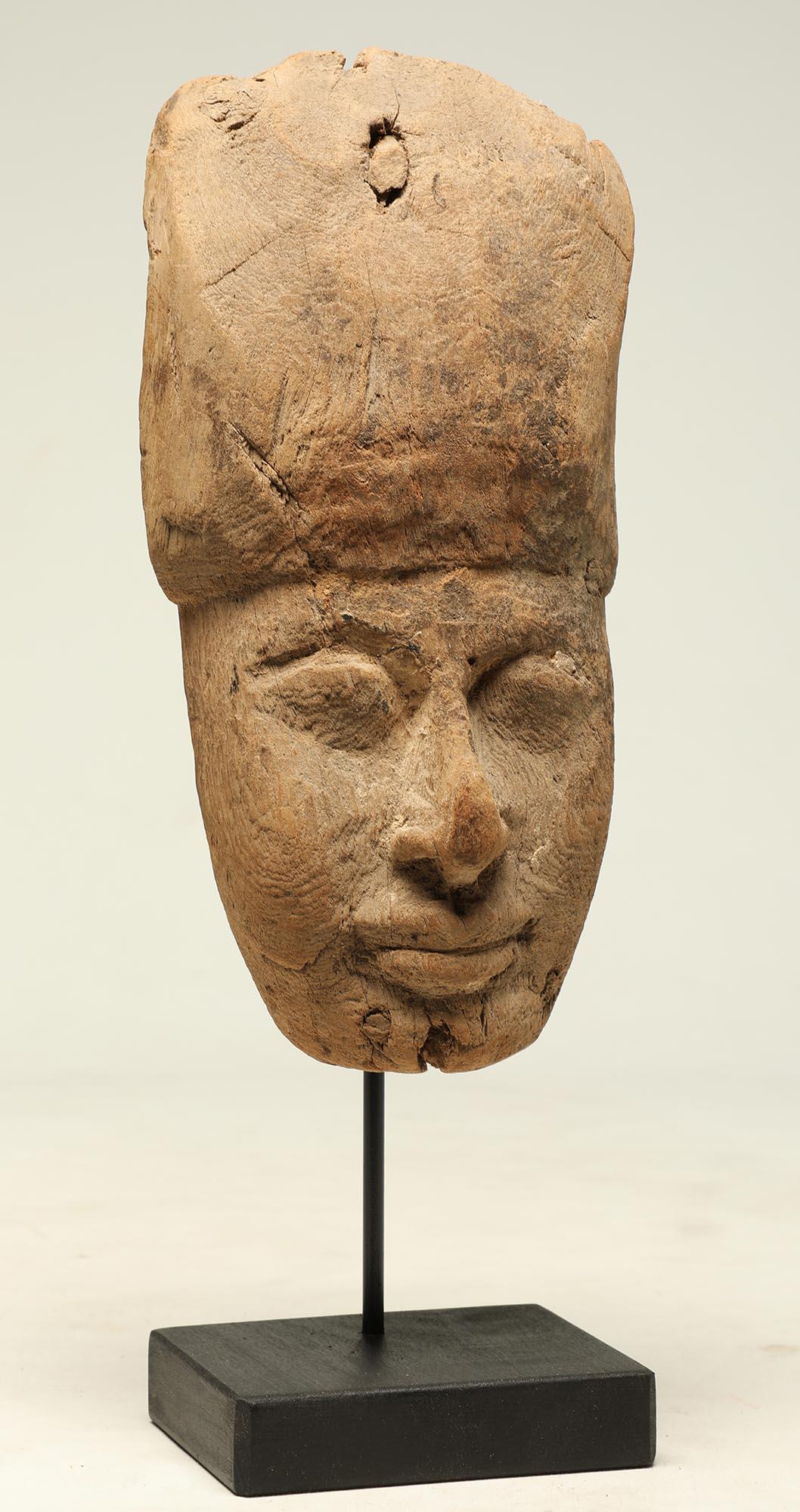 Old Cedar Wood Sweet Refined Egyptian Mummy Mask In Distressed Condition For Sale In Point Richmond, CA