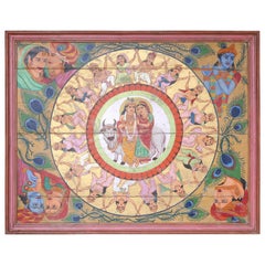 Vintage Old Ceiling from a Hindu Temple Depicting Krishna with Gopis from Deccan