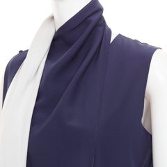 OLD CELINE 2010 Phoebe Philo navy ivory double layer silk drape scarf neck dress