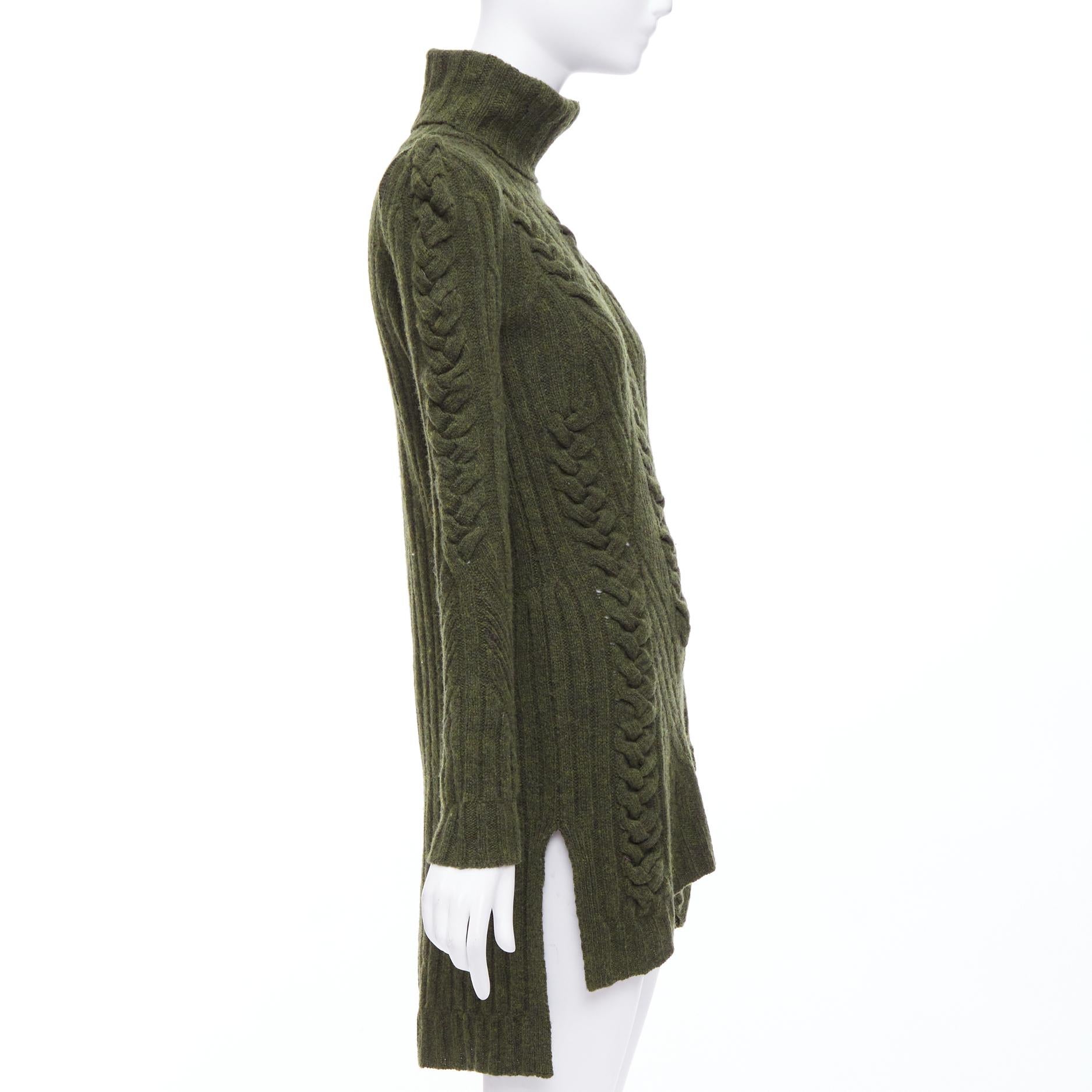 OLD CELINE 2010 Runway Phoebe Philo green wool cashmere cable knit dress S In Excellent Condition For Sale In Hong Kong, NT