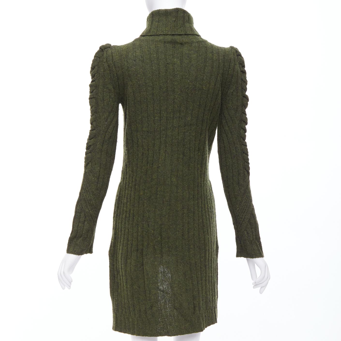 Women's OLD CELINE 2010 Runway Phoebe Philo green wool cashmere cable knit dress S For Sale