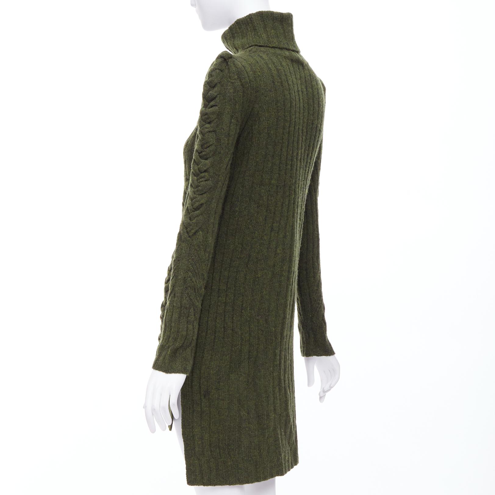 OLD CELINE 2010 Runway Phoebe Philo green wool cashmere cable knit dress S For Sale 1