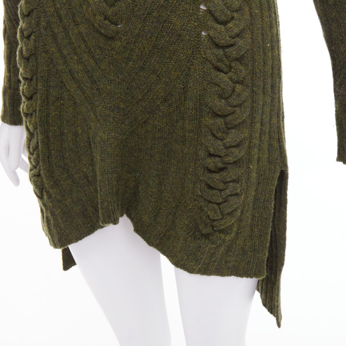 OLD CELINE 2010 Runway Phoebe Philo green wool cashmere cable knit dress S For Sale 2