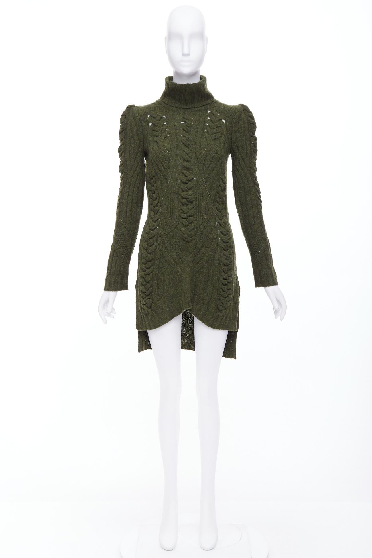 OLD CELINE 2010 Runway Phoebe Philo green wool cashmere cable knit dress S For Sale 4