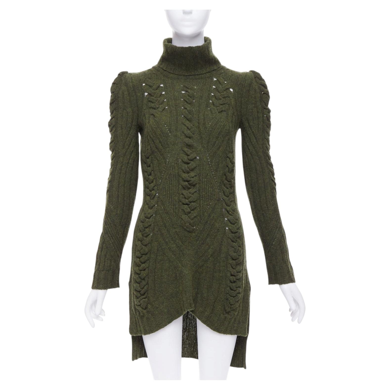 OLD CELINE 2010 Runway Phoebe Philo green wool cashmere cable knit dress S For Sale