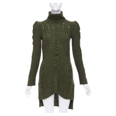 OLD CELINE 2010 Runway Phoebe Philo green wool cashmere cable knit dress S