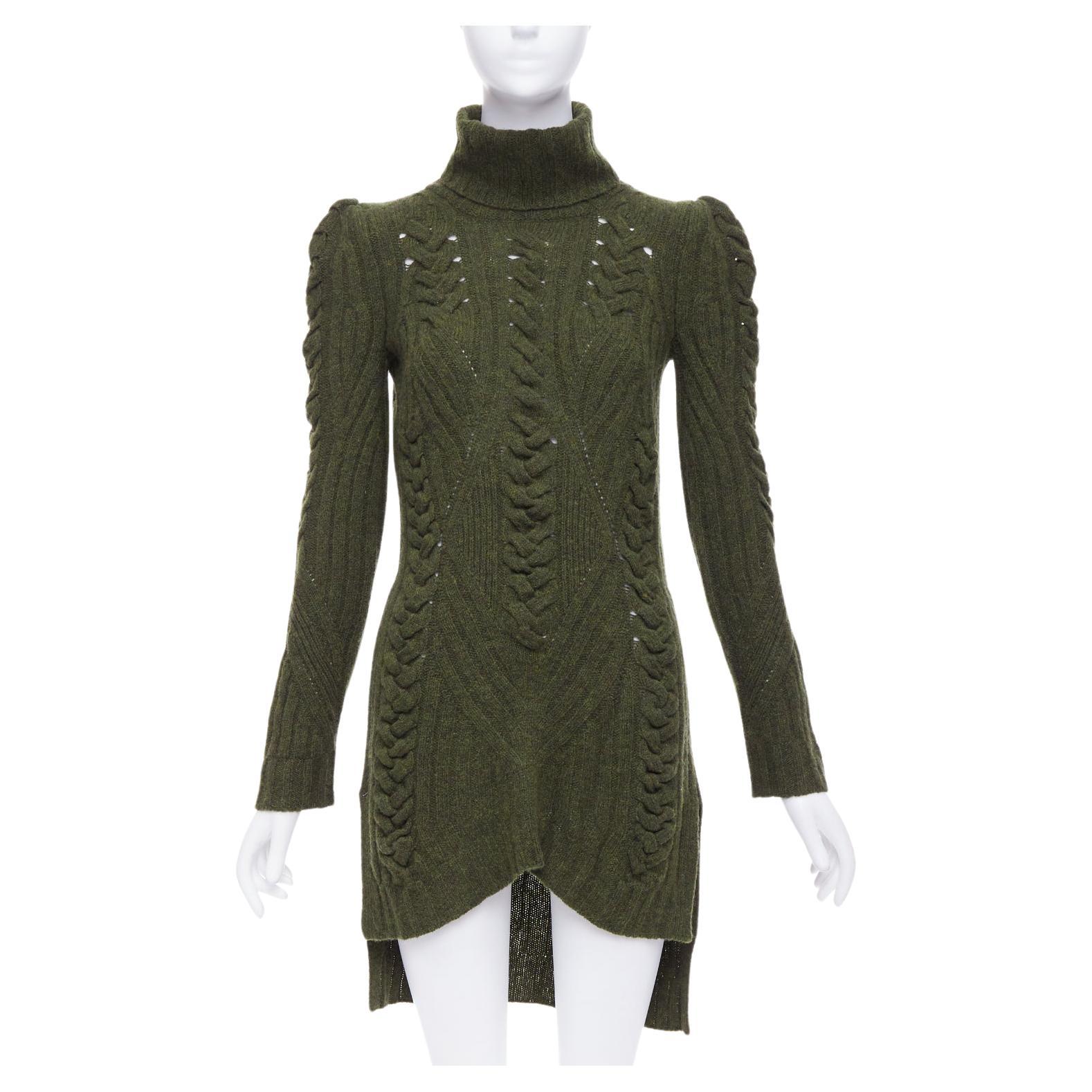 OLD CELINE 2010 Runway Phoebe Philo green wool cashmere cable knit dress S For Sale