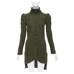 OLD CELINE 2010 Runway Phoebe Philo green wool cashmere cable knit dress S