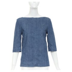 OLD CELINE 2011 Phoebe Philo cotton denim bateau boat neck 3/4 sleeve top FR40 S
