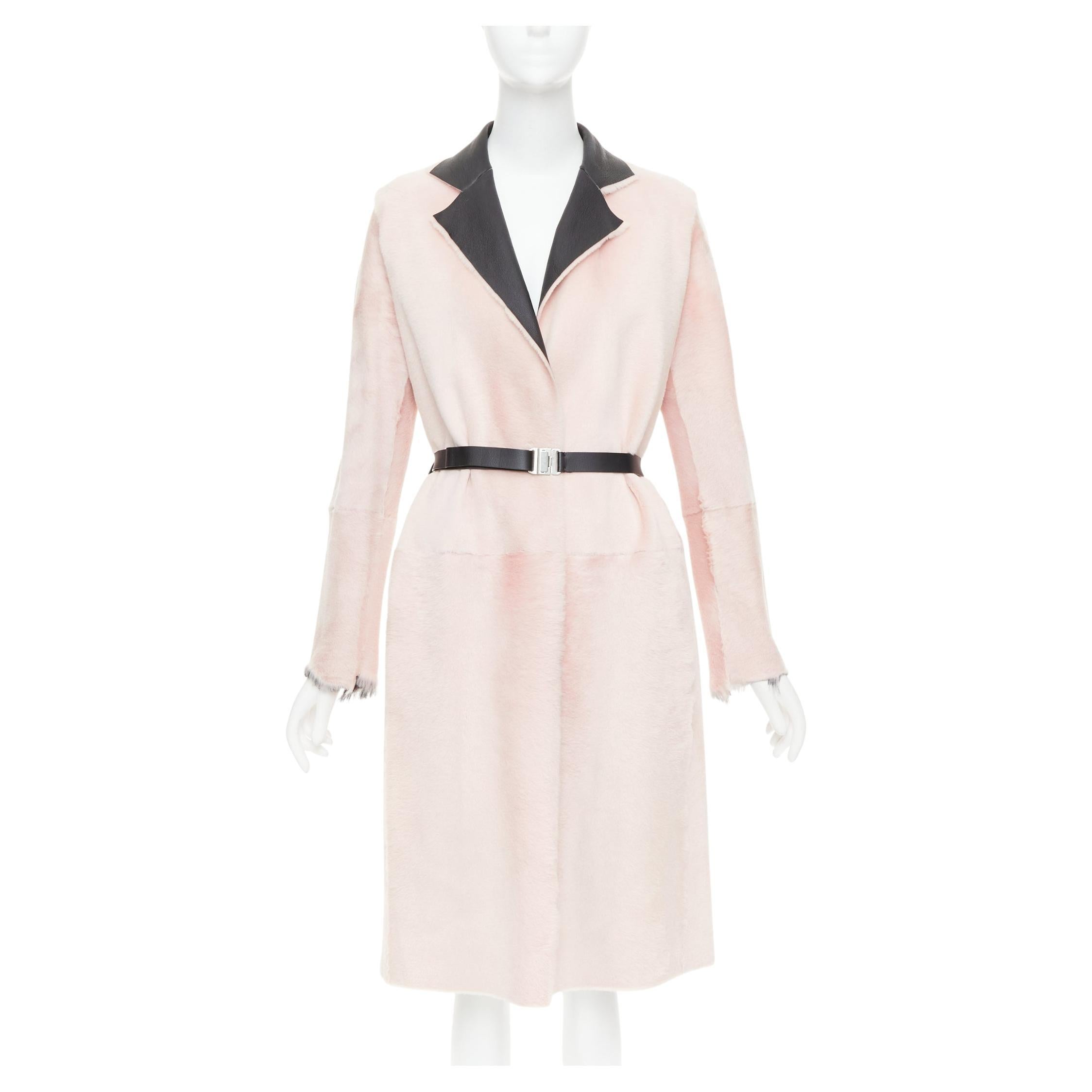 OLD CELINE 2015 baby pink lambskin shearling leather collar coat FR40 L