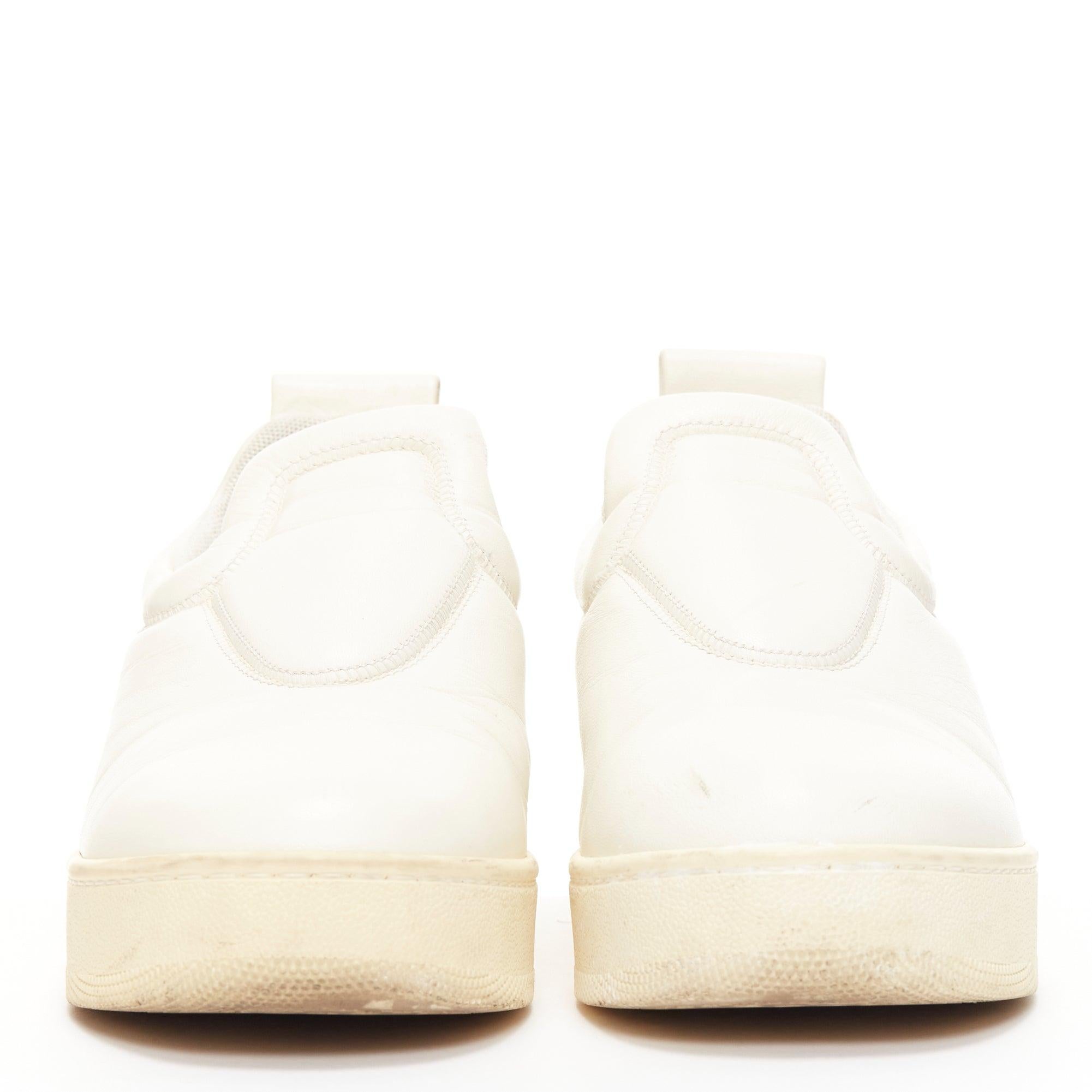 White OLD CELINE 2015 cream leather padded logo tab platform skate shoes EU35 For Sale
