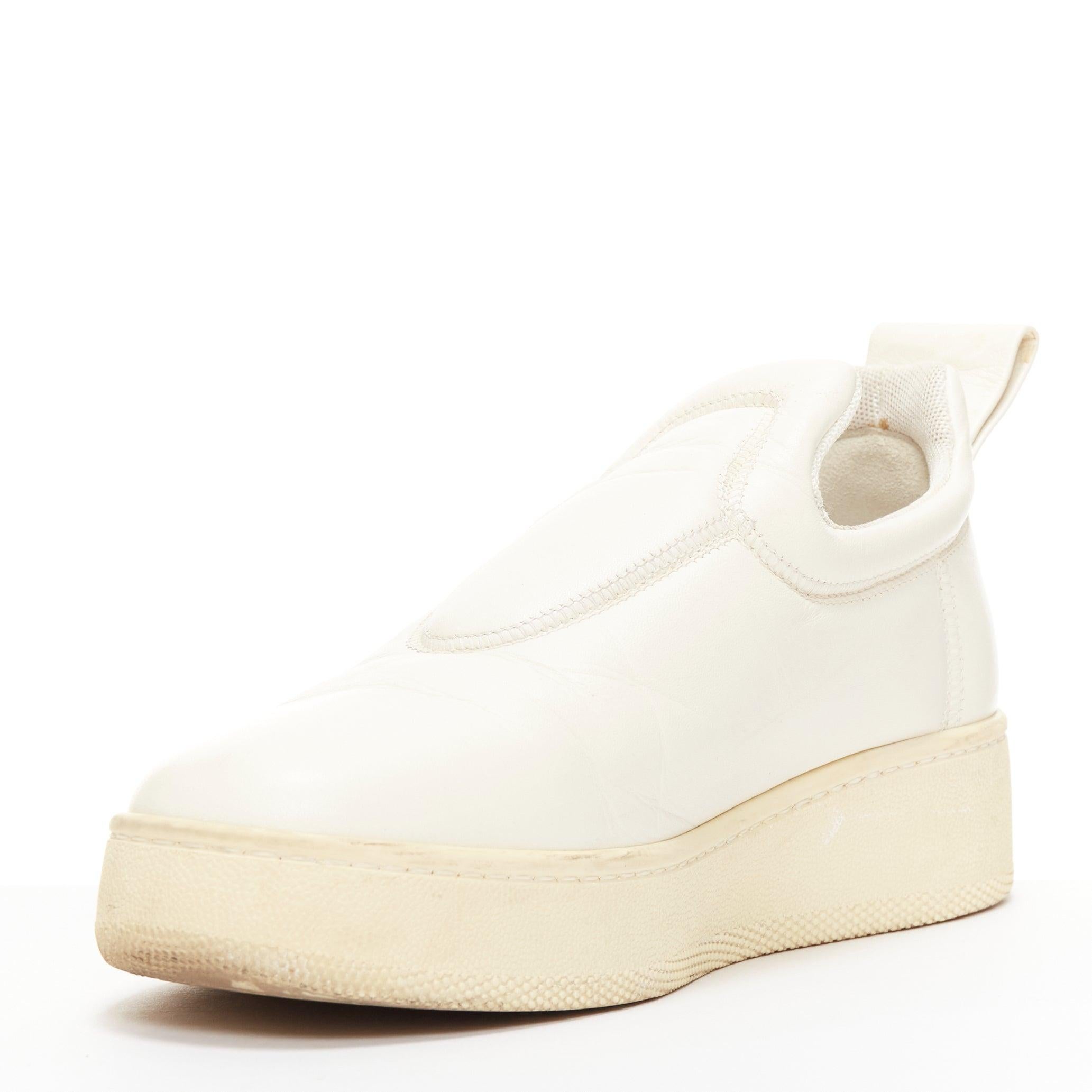 OLD CELINE 2015 cream leather padded logo tab platform skate shoes EU35 In Fair Condition For Sale In Hong Kong, NT