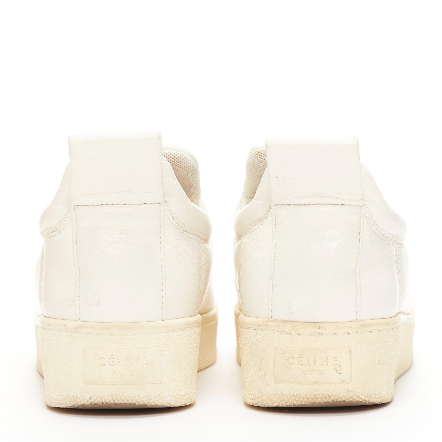 Women's OLD CELINE 2015 cream leather padded logo tab platform skate shoes EU35 For Sale