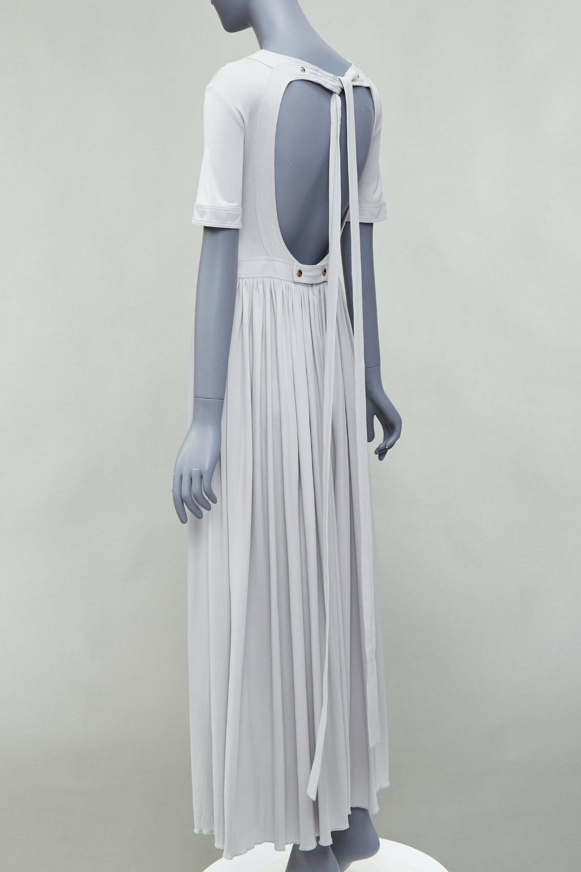 Women's OLD CELINE 2016 grey open tie back short sleeve midi dress FR38 M