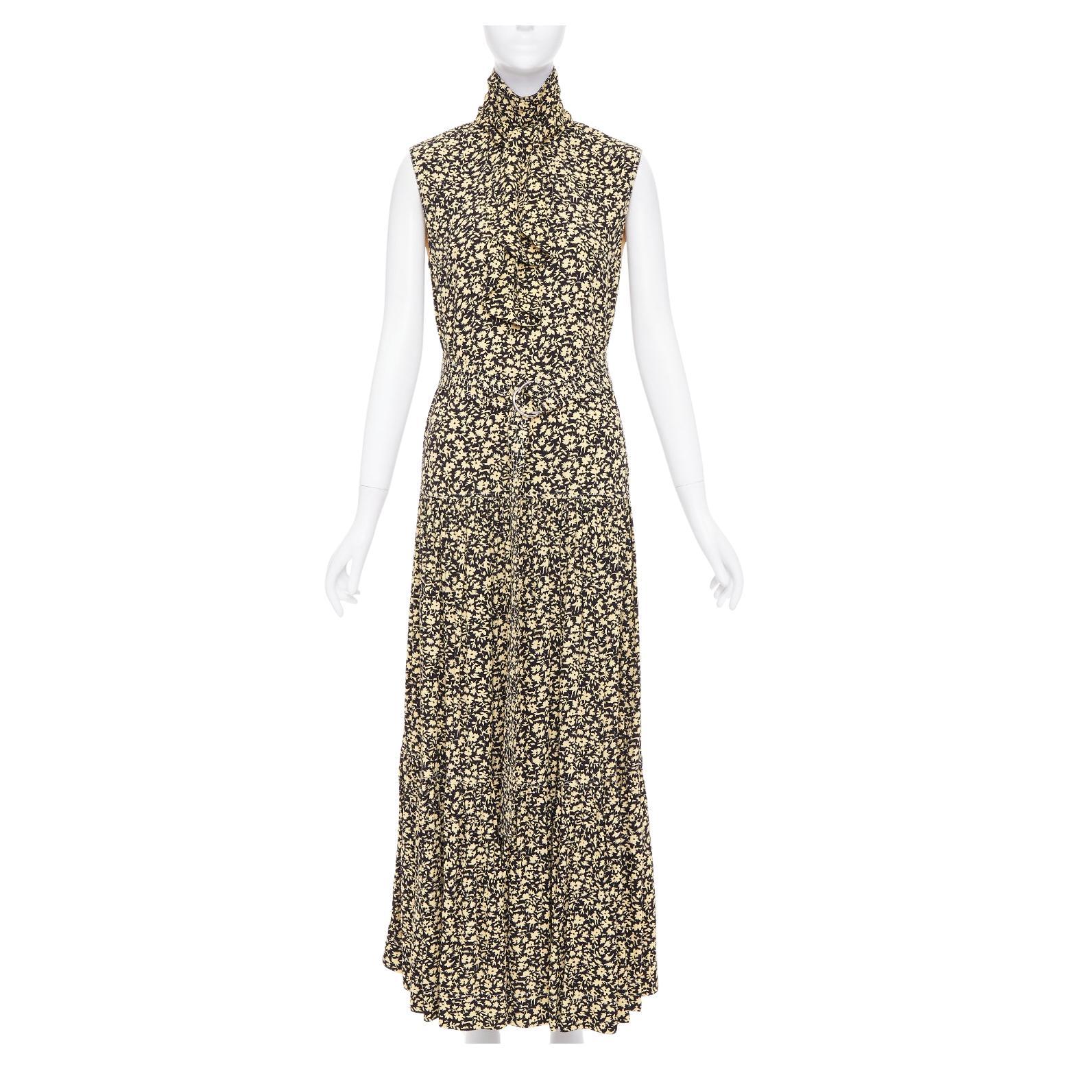 OLD CELINE 2016 Runway yellow black floral high neck midi dress FR36 S