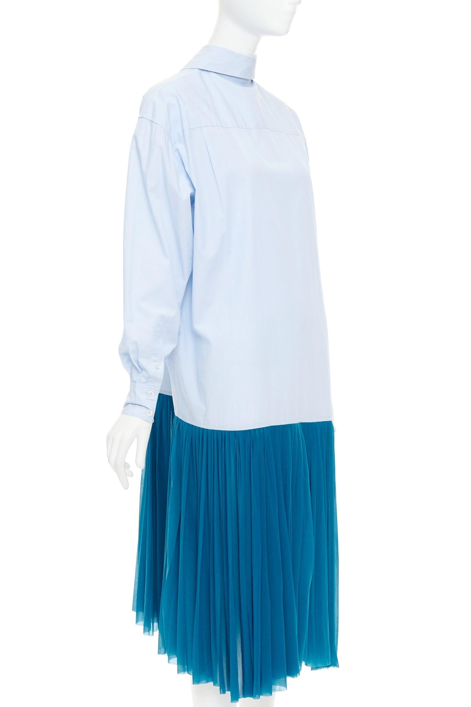 Grigio OLD Celine 2017 Abito camicia con orlo plissettato rovesciato colorblock blu della passerella in vendita