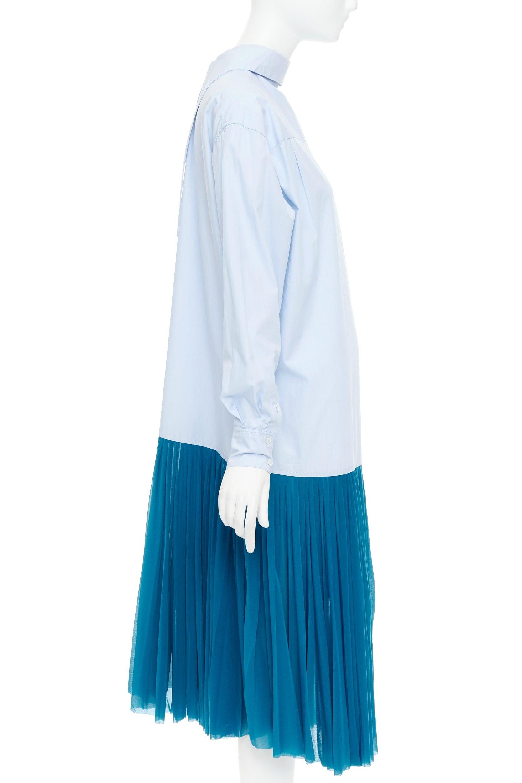 OLD Celine 2017 Abito camicia con orlo plissettato rovesciato colorblock blu della passerella In condizioni ottime in vendita a Hong Kong, NT