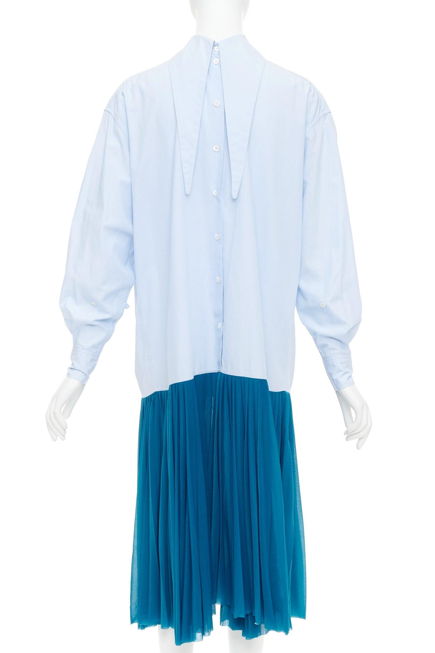Donna OLD Celine 2017 Abito camicia con orlo plissettato rovesciato colorblock blu della passerella in vendita