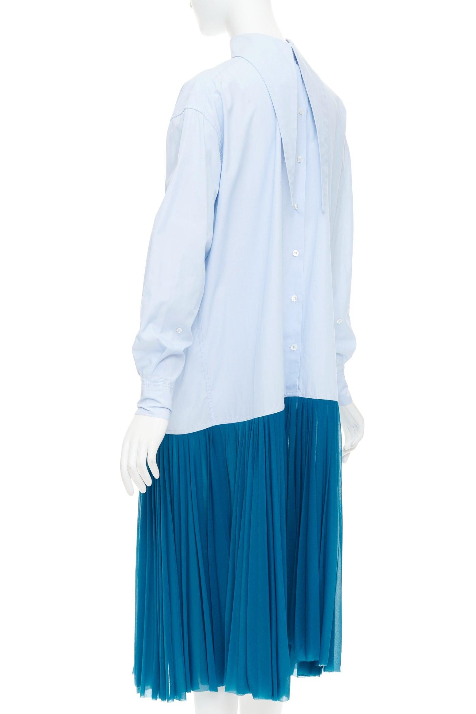 OLD Celine 2017 Abito camicia con orlo plissettato rovesciato colorblock blu della passerella in vendita 1