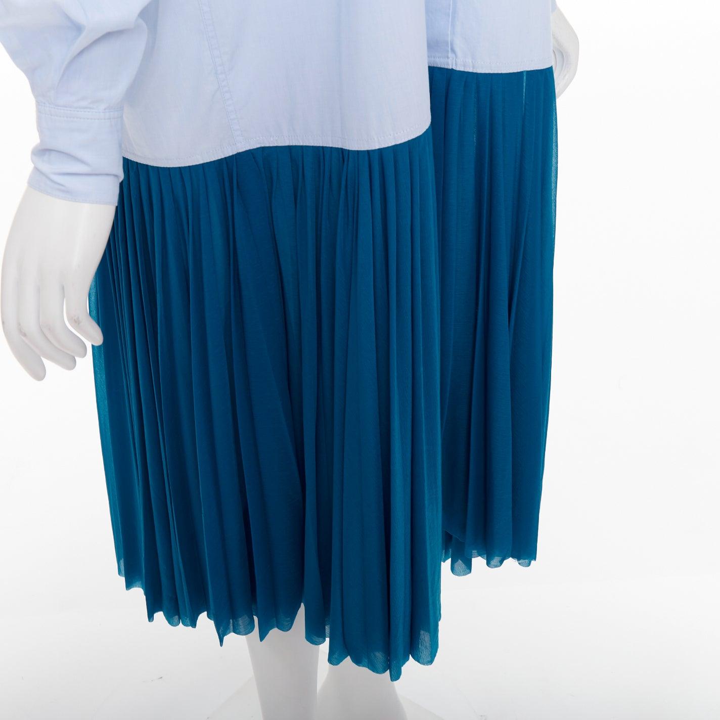 OLD Celine 2017 Abito camicia con orlo plissettato rovesciato colorblock blu della passerella in vendita 2