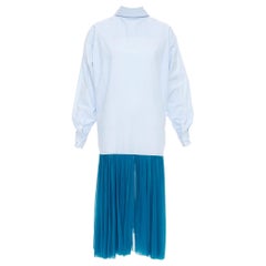 OLD CELINE 2017 Runway bleu colorblock robe-chemise à ourlet plissé inversé