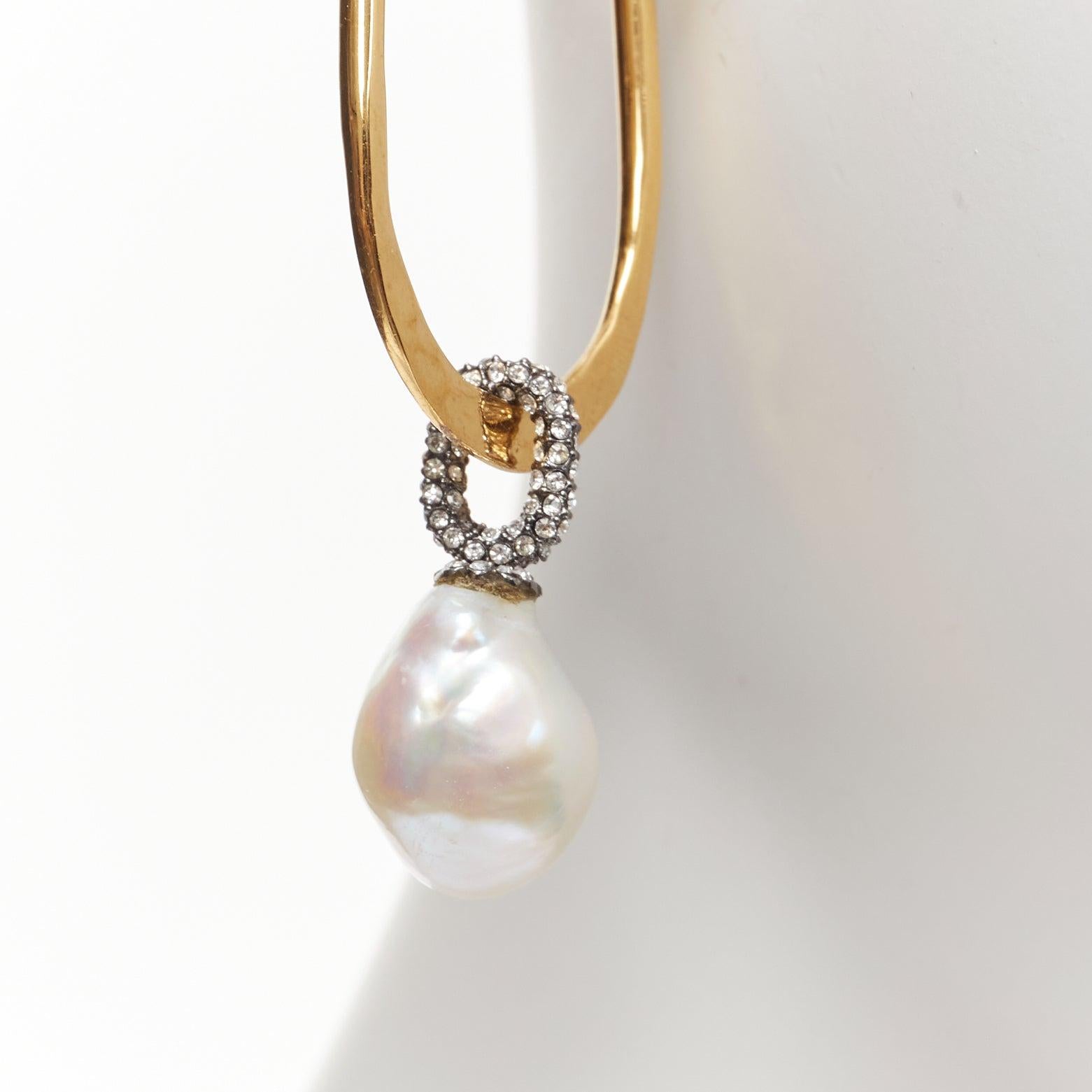 OLD CELINE Baroque Pearl crystal pave  gold dangling oval hoop earrings pair In Good Condition In Hong Kong, NT