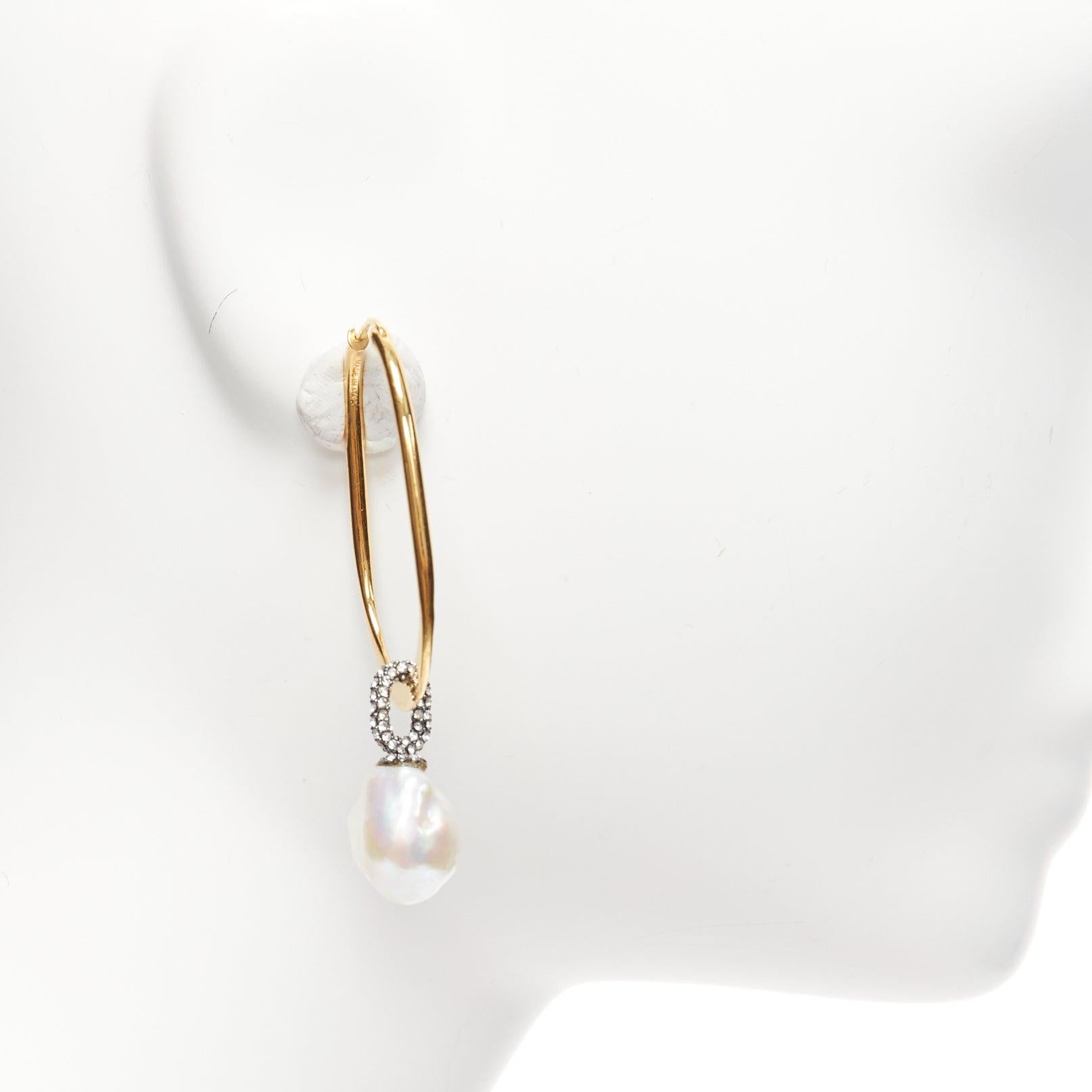 OLD CELINE Baroque Pearl crystal pave  gold dangling oval hoop earrings pair 1