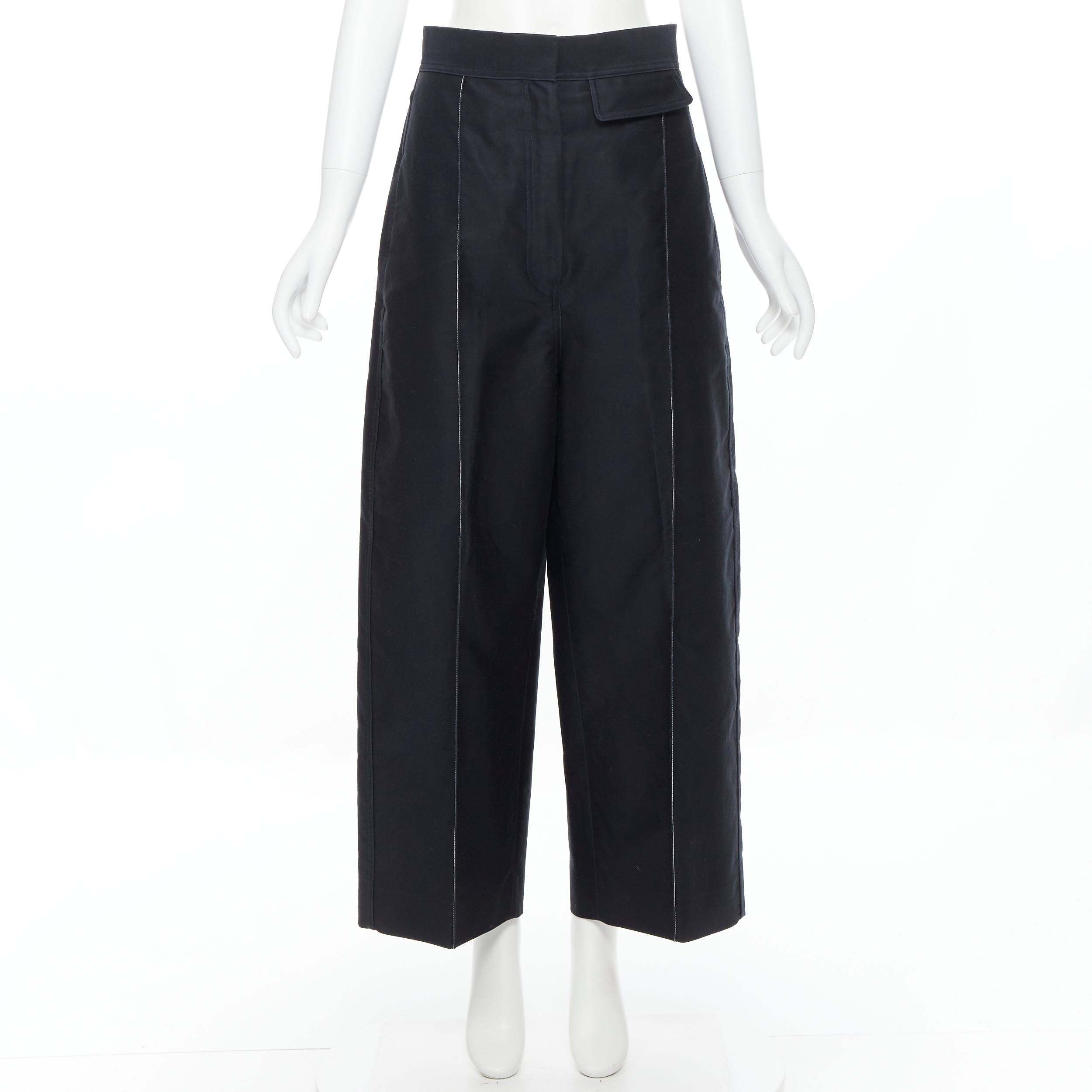 Nero OLD CELINE pantaloni a gamba larga in cotone rigido nero con cuciture a pieghe FR42
