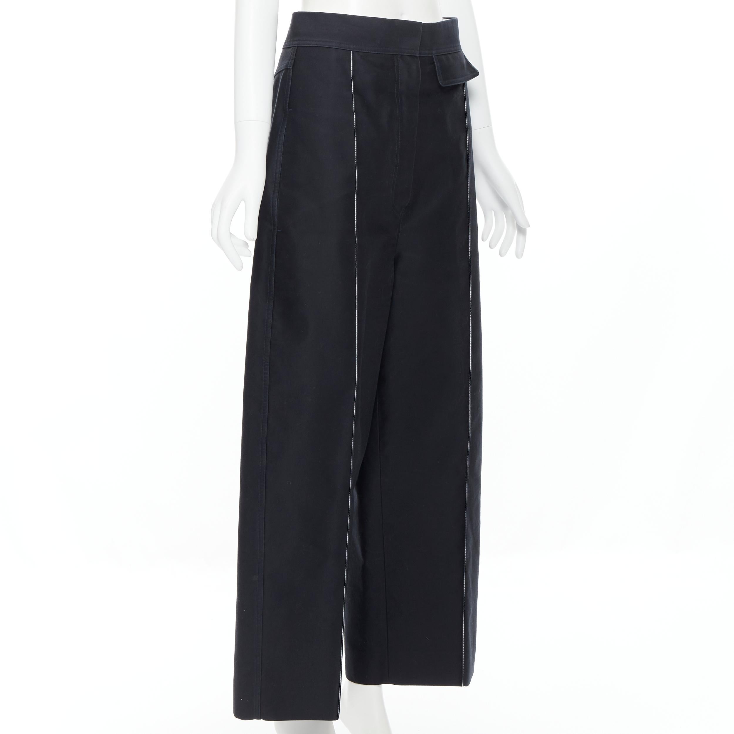 OLD CELINE pantaloni a gamba larga in cotone rigido nero con cuciture a pieghe FR42 In condizioni buone a Hong Kong, NT