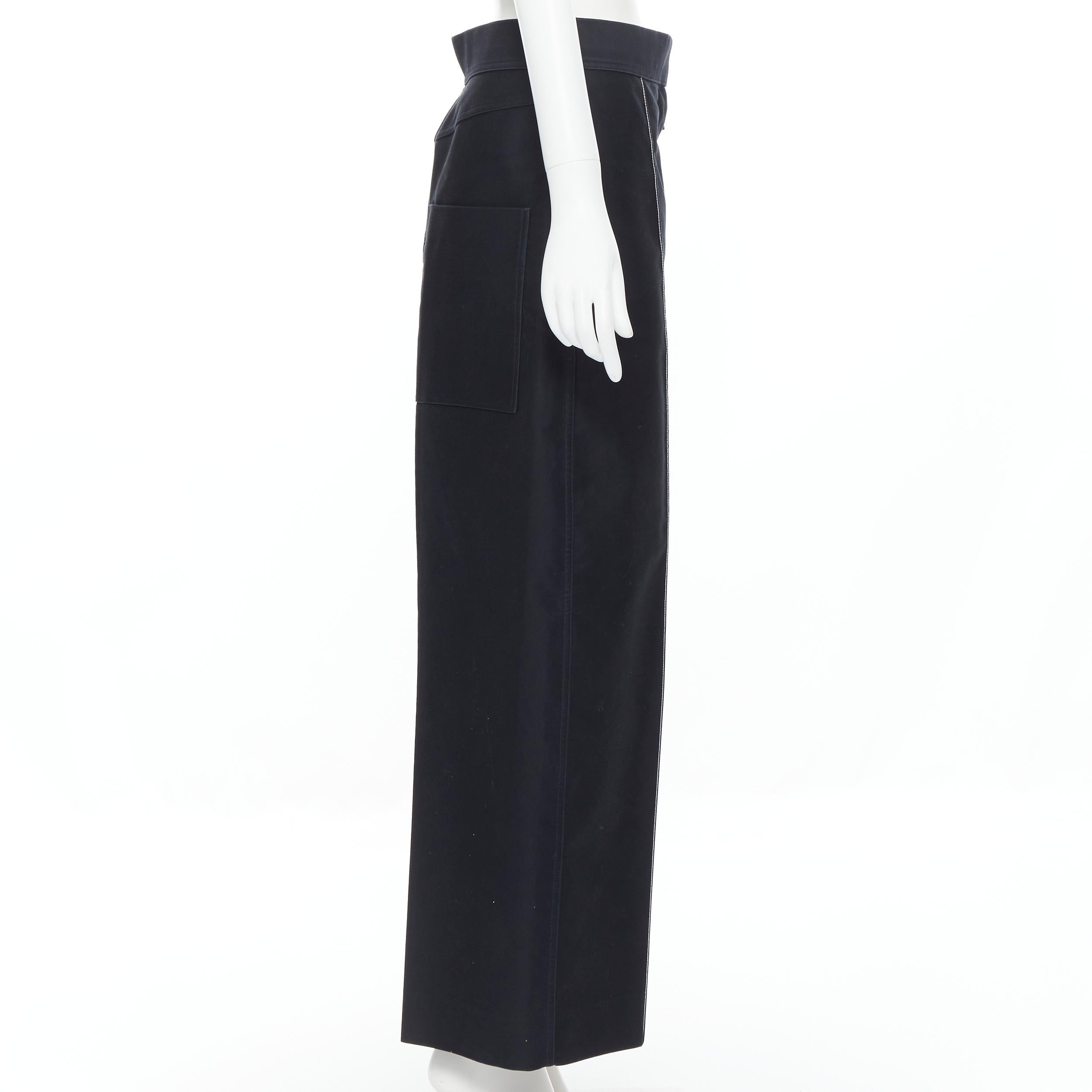 OLD CELINE black stiff cotton overstitch pleated front wide