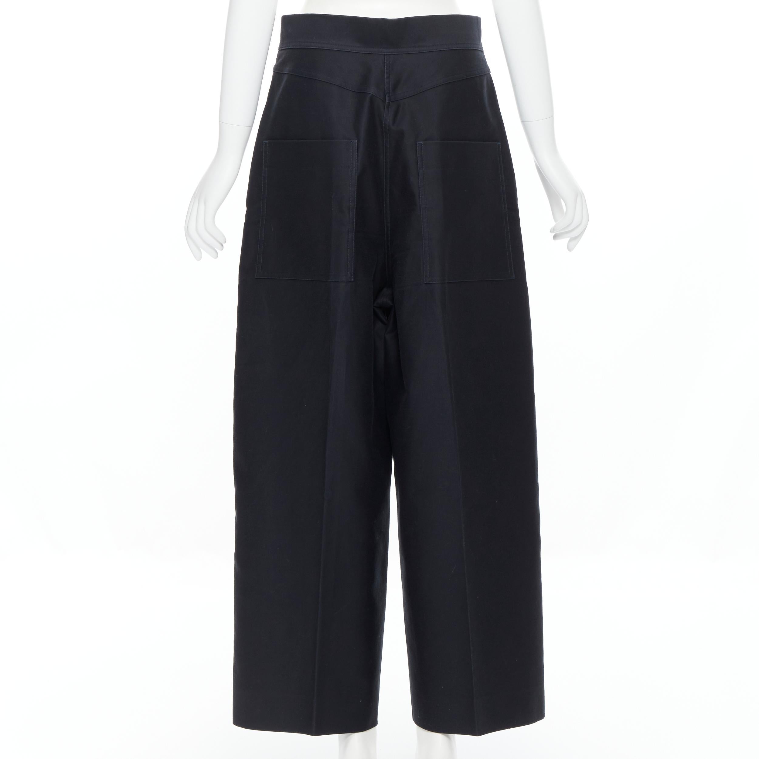 OLD CELINE pantaloni a gamba larga in cotone rigido nero con cuciture a pieghe FR42 1