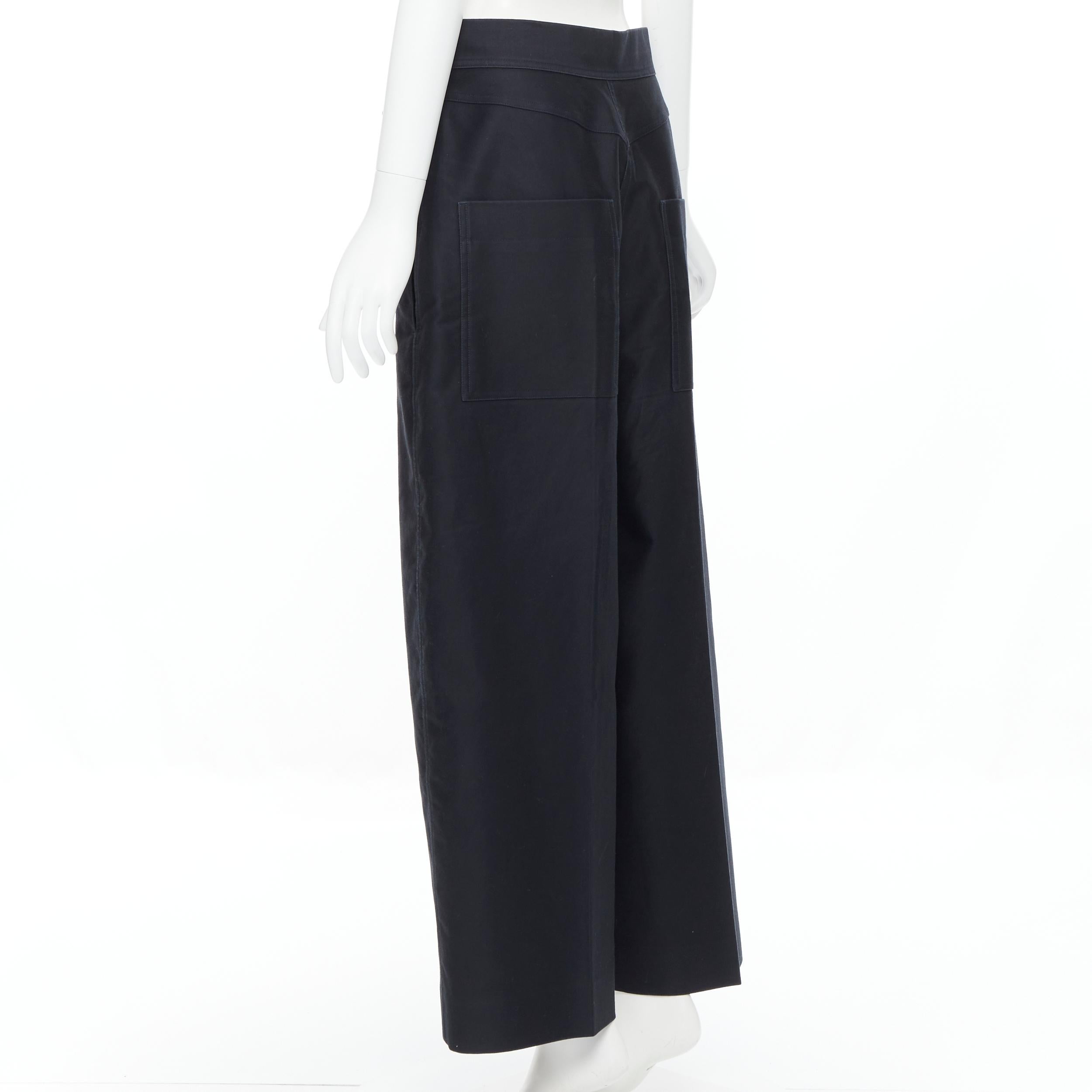 OLD CELINE pantaloni a gamba larga in cotone rigido nero con cuciture a pieghe FR42 2