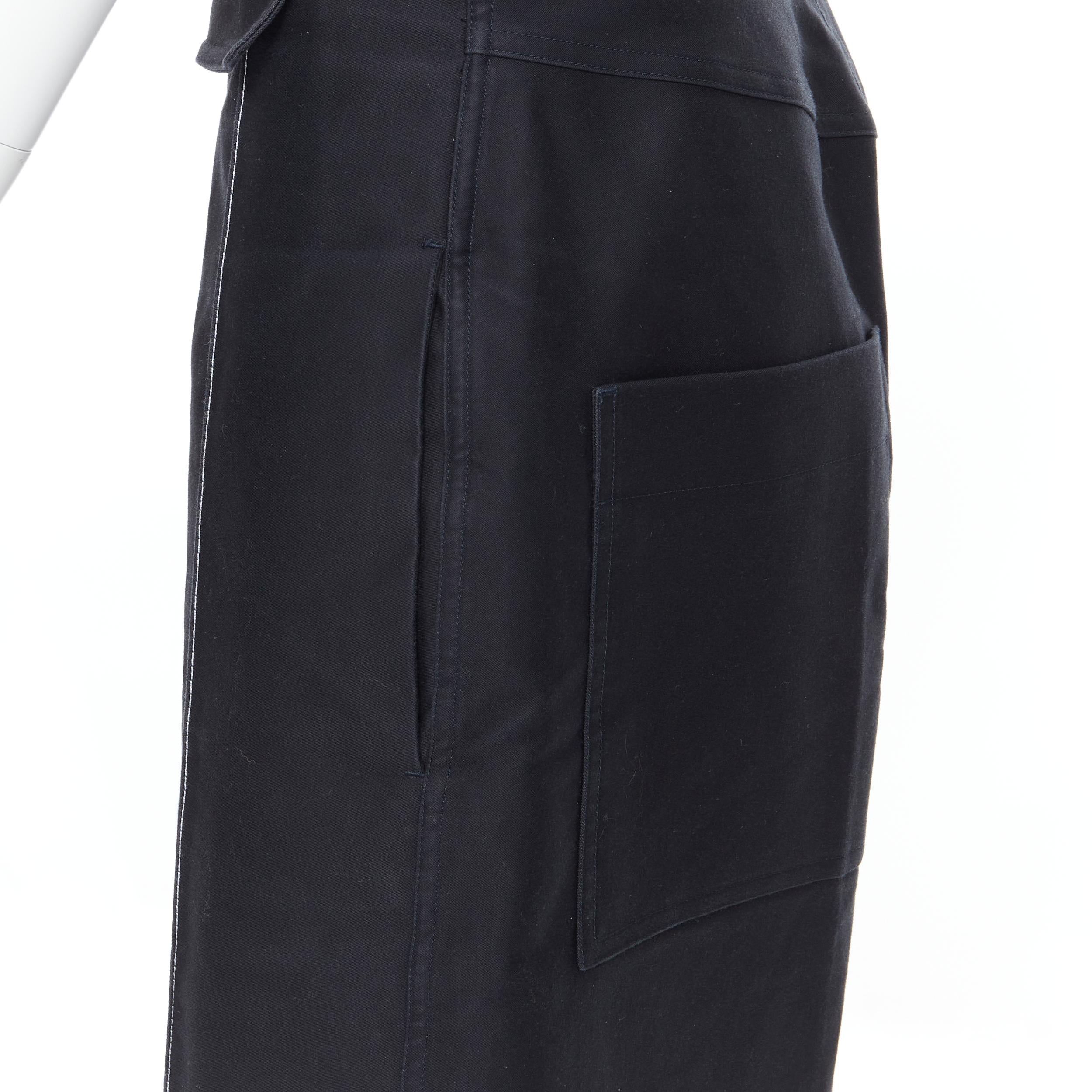 OLD CELINE pantaloni a gamba larga in cotone rigido nero con cuciture a pieghe FR42 3