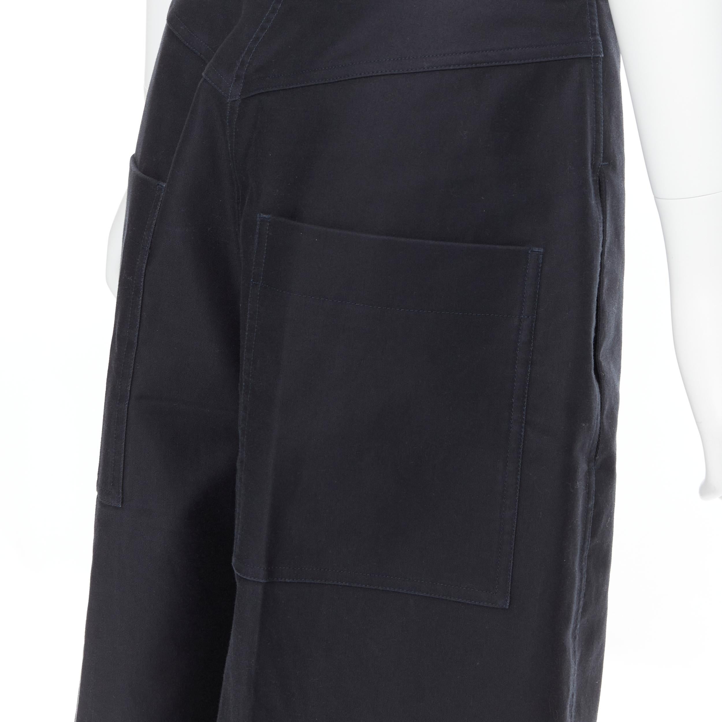 OLD CELINE pantaloni a gamba larga in cotone rigido nero con cuciture a pieghe FR42 4