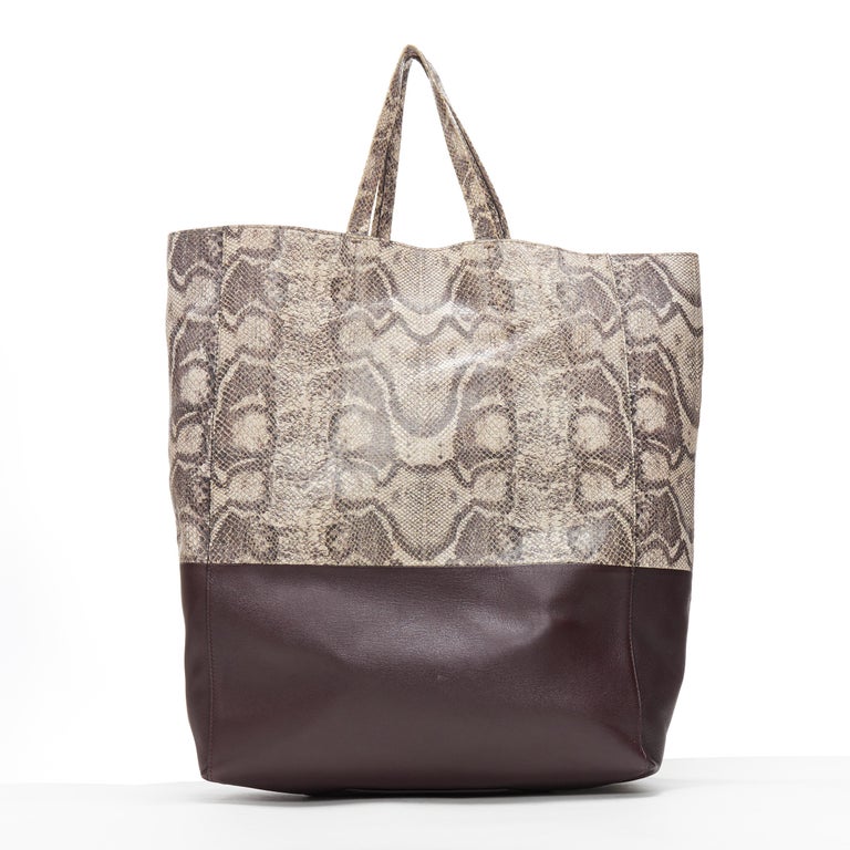 OLD CELINE brown python burgundy leather bi-color vertical cabas tote bag at  1stDibs