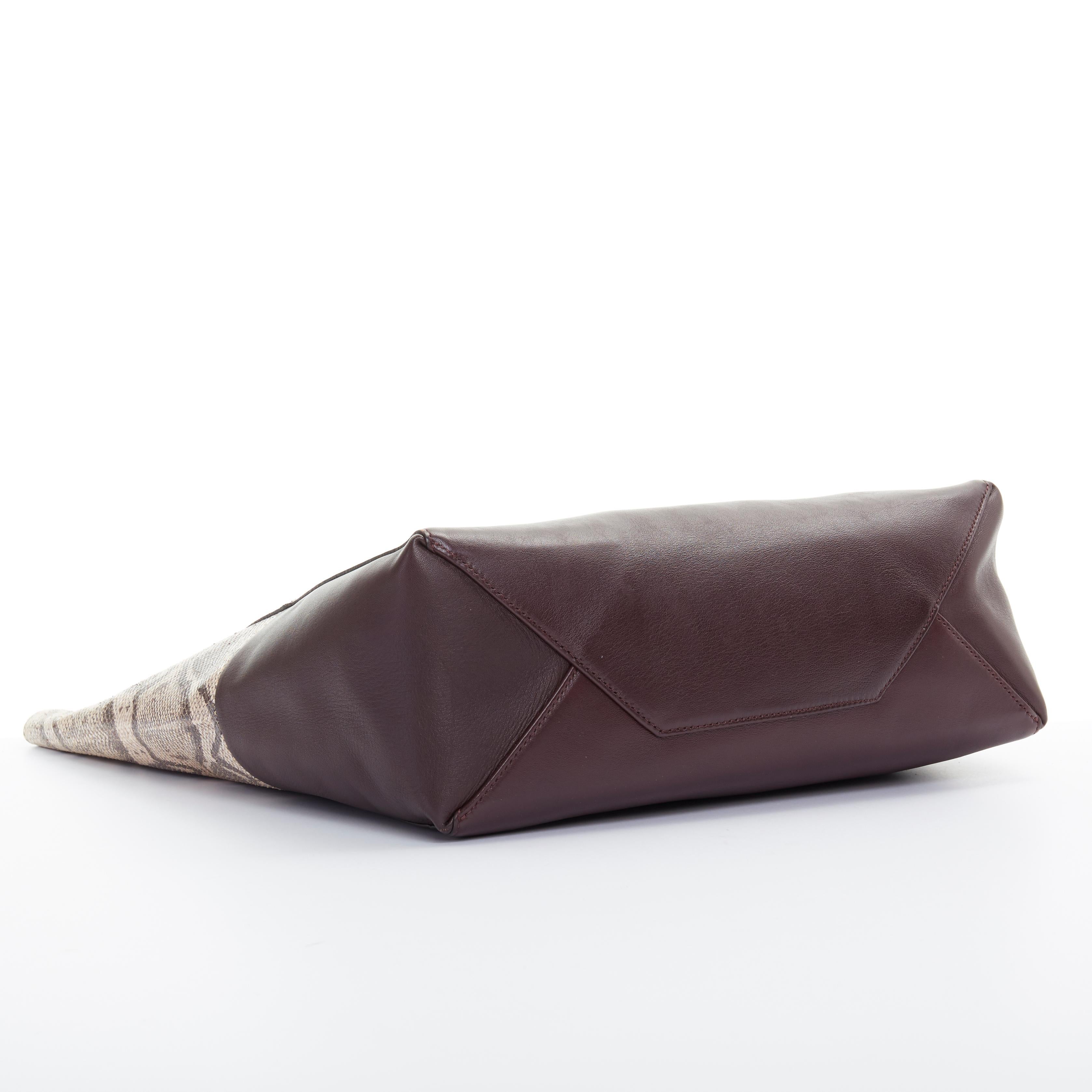 OLD CELINE brown python burgundy leather bi-colour vertical cabas tote bag 2