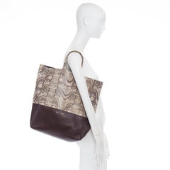 OLD Celine sac cabas vertical bicolore en python marron et cuir bordeaux