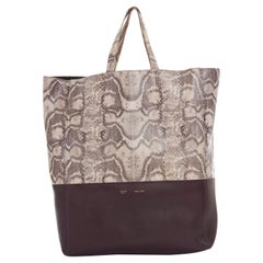 OLD CELINE brown python burgundy leather bi-colour vertical cabas tote bag