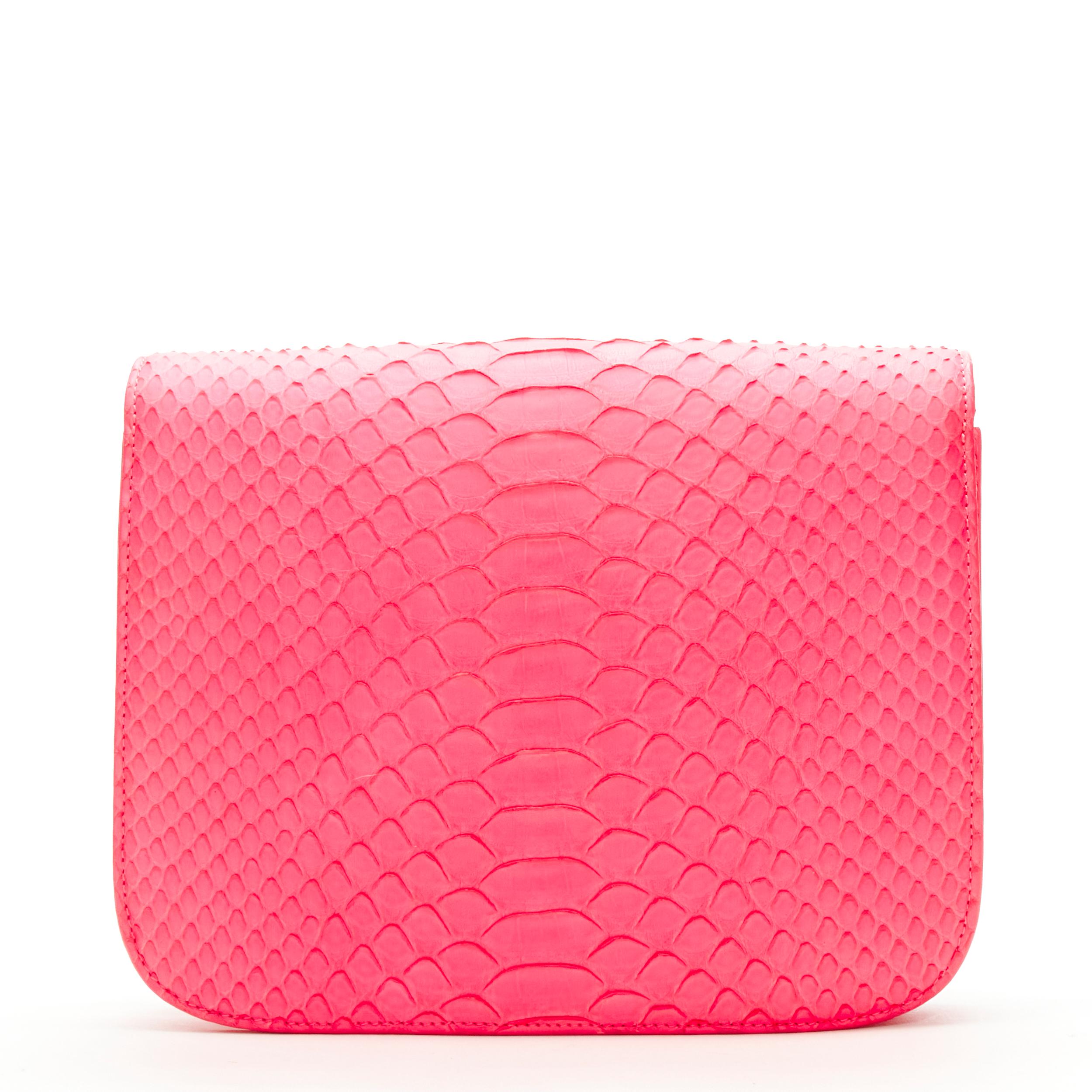 OLD CELINE Medium Classic Box Bag neon pink scaled leather flap crossbody For Sale 1