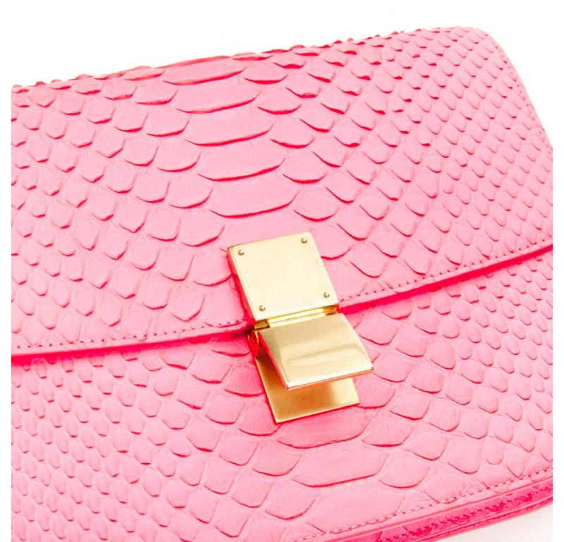 OLD CELINE Medium Classic Box Bag neon pink scaled leather flap crossbody For Sale 1