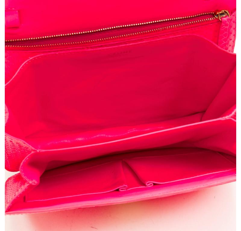 OLD CELINE Medium Classic Box Bag neon pink scaled leather flap crossbody For Sale 3