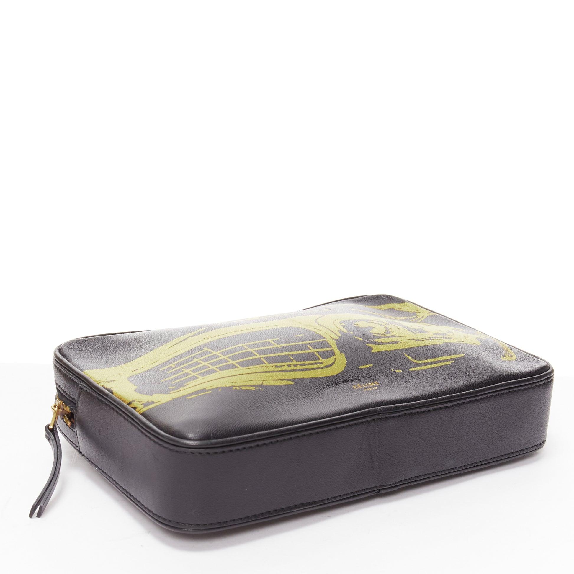 OLD CELINE Mustang Vintage Car print black leather gold foil wristlet clutch bag For Sale 1