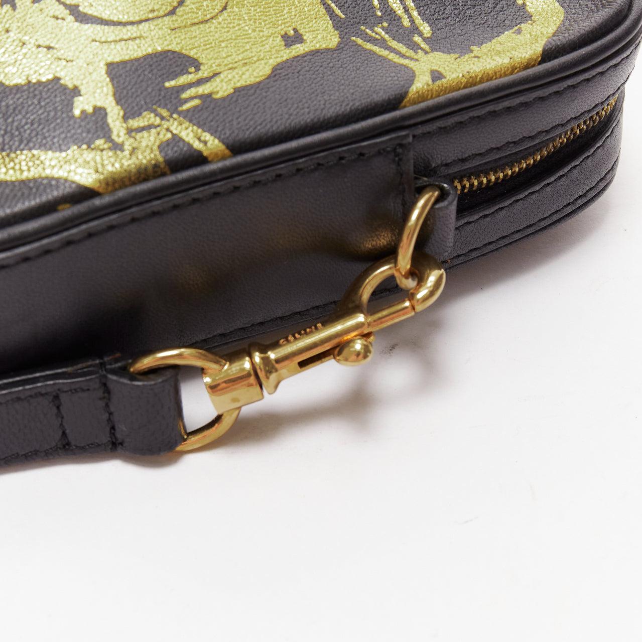 OLD CELINE Mustang Vintage Car print black leather gold foil wristlet clutch bag For Sale 3