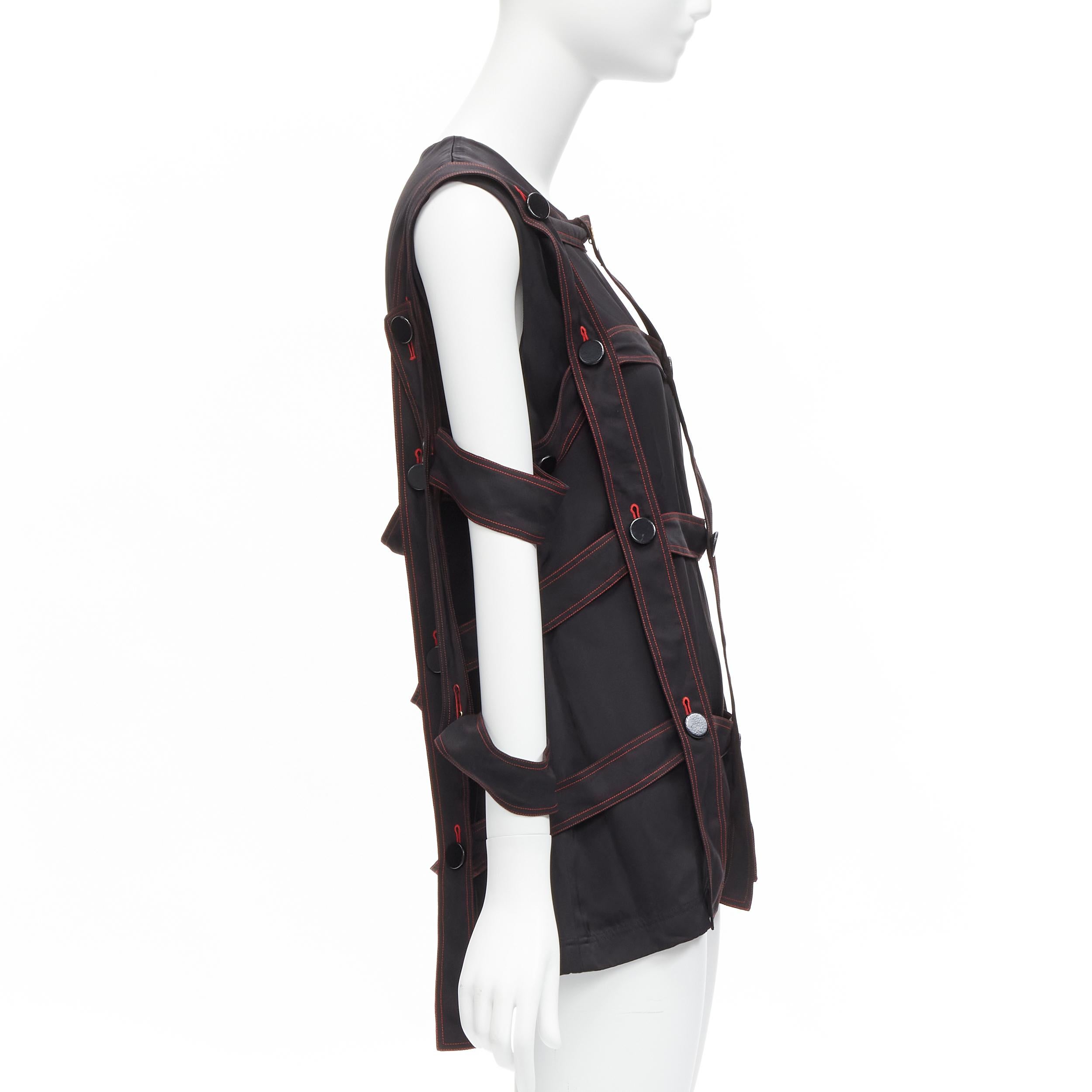 OLD CELINE Philo 2015 Runway Look 17 black grid harness gold button top FR38 M In Good Condition For Sale In Hong Kong, NT